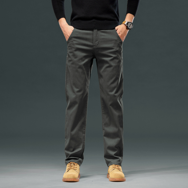 2024-es őszi divatos, egyszerű khaki színű, kényelmes, vékony, egyenes szabású, hosszú szabású, üzleti nadrág