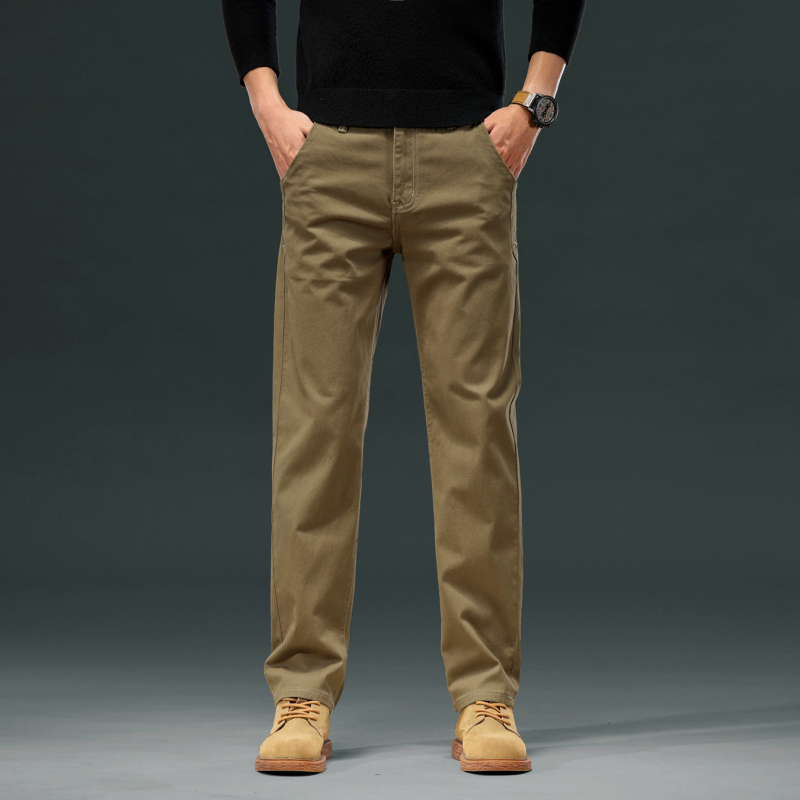 2024-es őszi divatos, egyszerű khaki színű, kényelmes, vékony, egyenes szabású, hosszú szabású, üzleti nadrág