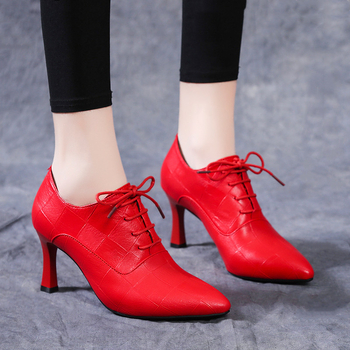 Γυναικεία Παπούτσια Φθινοπώρου Νέα Παπούτσια με Βαθιά Κομμένα Παπούτσια Μονής Επίστρωσης Ανάγλυφα Δερμάτινα Παπούτσια με Καρό Μυτερή Μύτη Μοντέρνα Ψηλοτάκουνα Βρετανικού Στυλ και Γόβες Naked