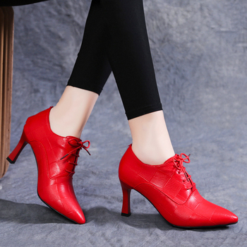 Γυναικεία Παπούτσια Φθινοπώρου Νέα Παπούτσια με Βαθιά Κομμένα Παπούτσια Μονής Επίστρωσης Ανάγλυφα Δερμάτινα Παπούτσια με Καρό Μυτερή Μύτη Μοντέρνα Ψηλοτάκουνα Βρετανικού Στυλ και Γόβες Naked