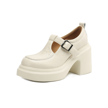 Μικρά παπούτσια Mary Jane με χοντρή σόλα για γυναίκες Άνοιξη & Φθινόπωρο 2025 Νέα μικρά δερμάτινα ψηλοτάκουνα παπούτσια με στρογγυλή μύτη και αγκράφα σε σχήμα T για γυναίκες