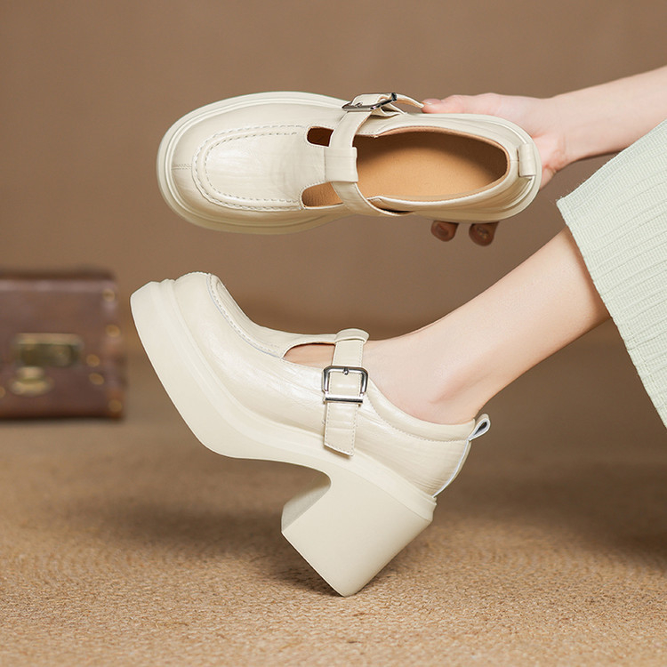 Maži storapadiai Mary Jane bateliai moterims 2025 m. pavasario ir rudens nauji apvalios nosies T formos sagtimi aukštakulniai maži odiniai bateliai moterims