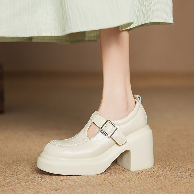 Maži storapadiai Mary Jane bateliai moterims 2025 m. pavasario ir rudens nauji apvalios nosies T formos sagtimi aukštakulniai maži odiniai bateliai moterims