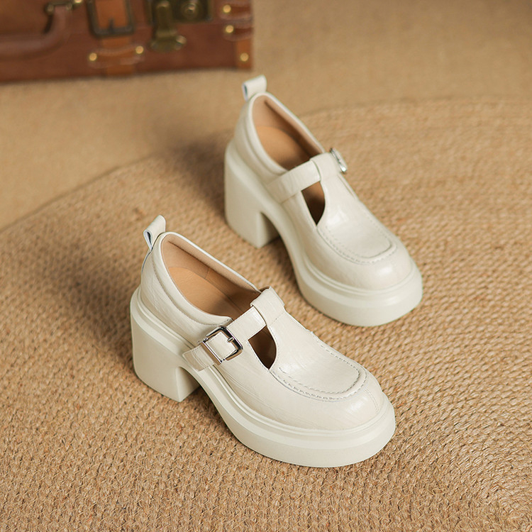 Maži storapadiai Mary Jane bateliai moterims 2025 m. pavasario ir rudens nauji apvalios nosies T formos sagtimi aukštakulniai maži odiniai bateliai moterims