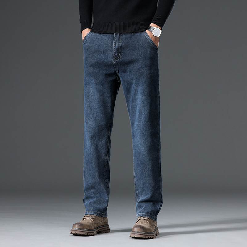 Középkorú új férfi mikroelasztikus farmernadrág 2024 őszi és téli üzleti mikroelasztikus, mindenhez illő, egyszínű nadrág, divatos külső viselet