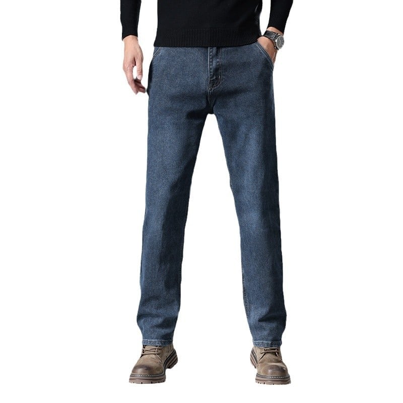 Középkorú új férfi mikroelasztikus farmernadrág 2024 őszi és téli üzleti mikroelasztikus, mindenhez illő, egyszínű nadrág, divatos külső viselet