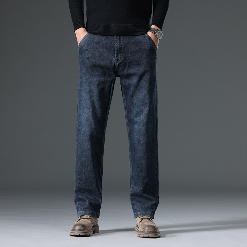 Középkorú új férfi mikroelasztikus farmernadrág 2024 őszi és téli üzleti mikroelasztikus, mindenhez illő, egyszínű nadrág, divatos külső viselet