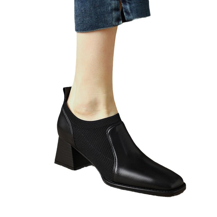 Új vastag sarkú, magas sarkú női cipők, tavaszi és őszi nude csizmák, szögletes orrú, mélyen dekoltált lapos talpú cipők, brit preppy stílusú, vastag sarkú, kis bőrcipők