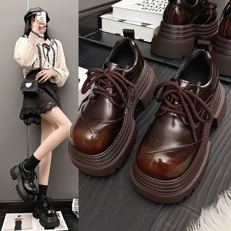 Kis bőrcipők Női JK Trendi 2025 Brit Stílusú Divatos Vastag Talpú Nagy Fejű Új Stílusú Bélelt Loafers Francia Egyrétegű Cipők Minden Méretre Egyező