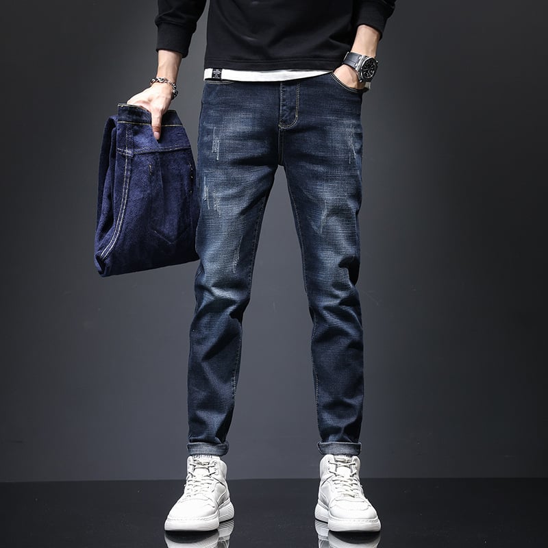 Žieminės šiltos, vilnos pamušalu išklotos, storos, tamprios, vyriškos, jaunimo, korėjietiško stiliaus, nebrangios, mercerizuotos medvilnės pieštuko formos kelnės.