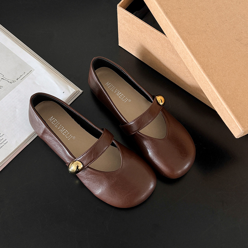 Ljeto 2025. Novi stil Retro univerzalne cipele s okruglim vrhom, ravne ležerne jednoslojne cipele od mekane kože, udobne univerzalne ženske cipele