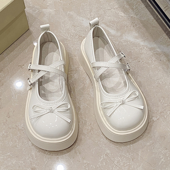 Határon átnyúló külkereskedelmi kerek fejű vastag talpú kis bőr női cipő 2025 új tavaszi masni francia sekély szájú Mary Jane cipő