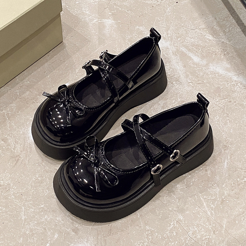 Határon átnyúló külkereskedelmi kerek fejű vastag talpú kis bőr női cipő 2025 új tavaszi masni francia sekély szájú Mary Jane cipő