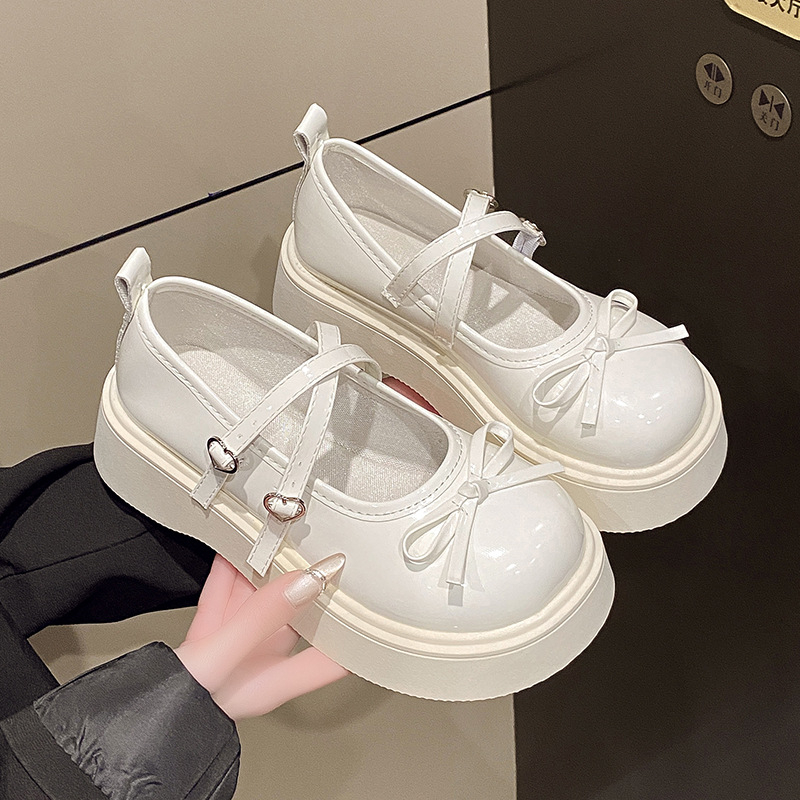 Határon átnyúló külkereskedelmi kerek fejű vastag talpú kis bőr női cipő 2025 új tavaszi masni francia sekély szájú Mary Jane cipő