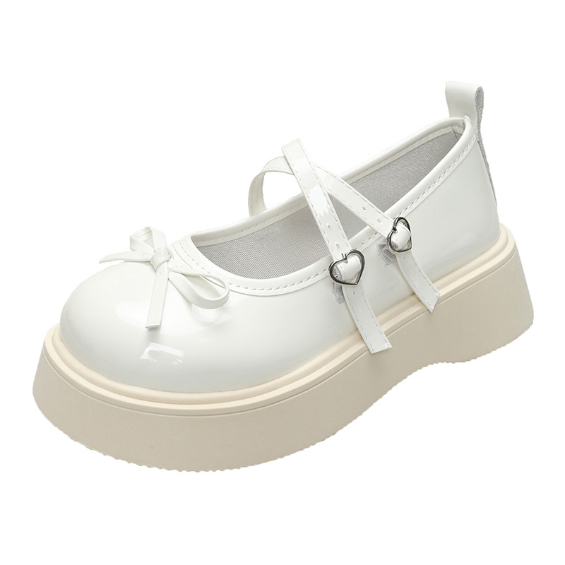 Határon átnyúló külkereskedelmi kerek fejű vastag talpú kis bőr női cipő 2025 új tavaszi masni francia sekély szájú Mary Jane cipő