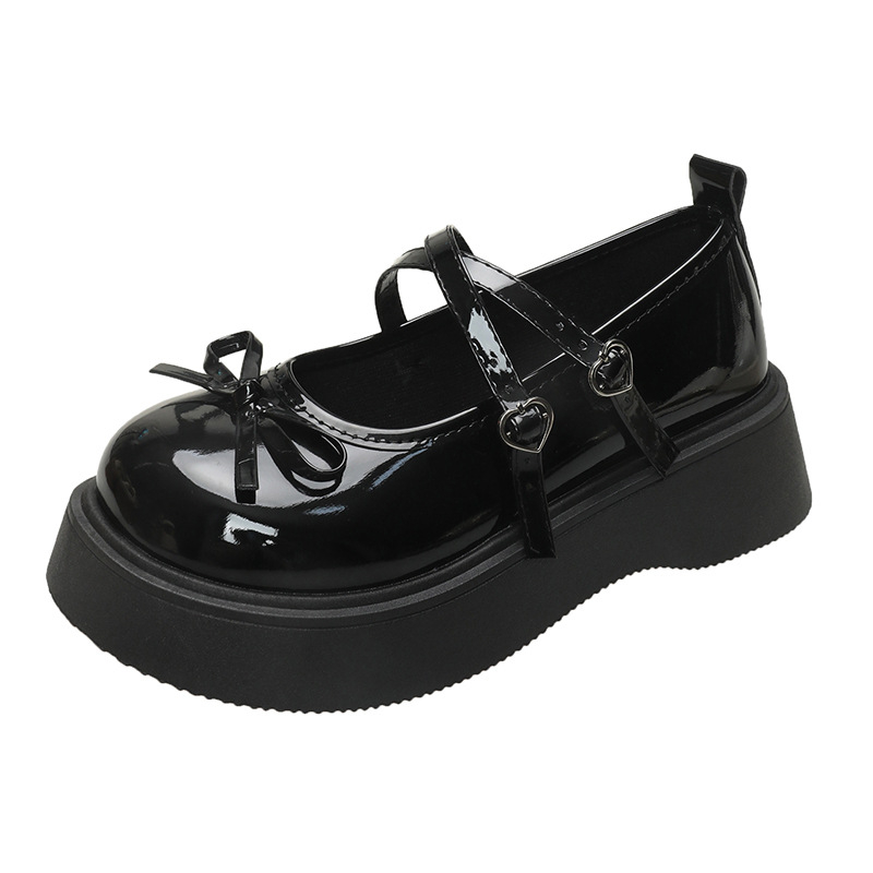 Határon átnyúló külkereskedelmi kerek fejű vastag talpú kis bőr női cipő 2025 új tavaszi masni francia sekély szájú Mary Jane cipő