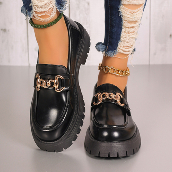 Plus Size Brit Stílusú Vastag Talpú Női Papucscipő 2025 Új Fekete Kerek Orrú Francia Kis Bőr Cipő Trendi