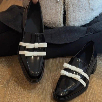 Lambanahast versioon ~ Briti stiilis ehtsast nahast naiste mokassiinid, pealt libisevad tööjalatsid, prantsuse lipsuga paksu kontsaga väikesed nahast kingad