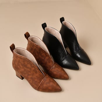 Európai és amerikai hegyes, V-kivágású, lakkbőr bokacsizma, női vastag, magas sarkú, 2023-as őszi és téli új krokodilmintás Martin csizma, karcsúsított, meztelen csizma