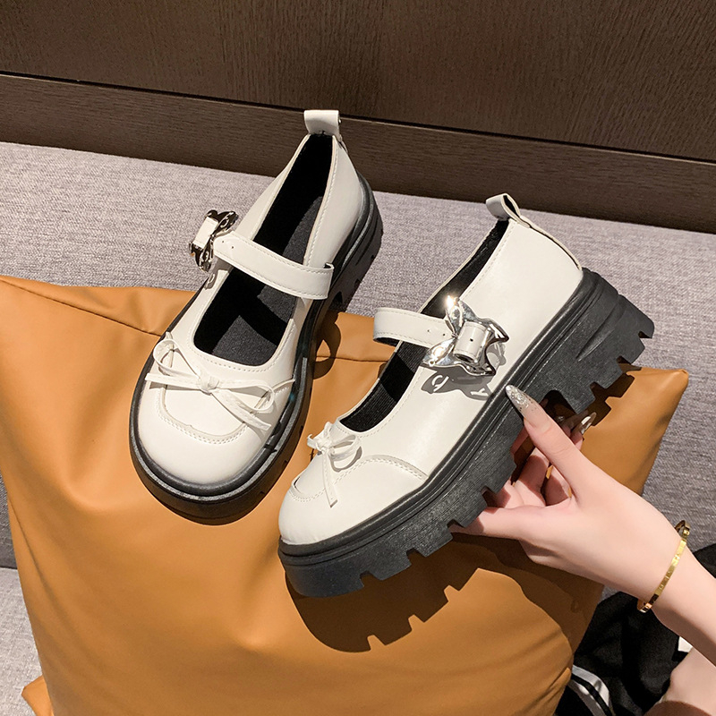 2025 Nyári Új Retro Csatos JK Kis Bőr Cipő Diák Egyenruhás Bőr Cipő Vastag Talpú, Masni Mary Jane Cipő Női