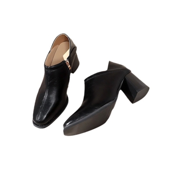 Ρετρό ψηλοτάκουνα πέδιλα για γυναίκες 2024 Άνοιξη και Φθινόπωρο Νέο στυλ με χοντρό τακούνι, φλατ παπούτσια με βαθύ στόμα που δεν κουράζουν τα πόδια και κομψά μικρά δερμάτινα παπούτσια