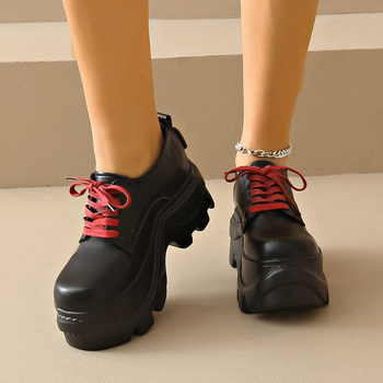 plus size 2024 új vastag talpú muffin brit stílusú JK kis bőr cipő mokaszin női cipők elöl fűzős bőr cipő