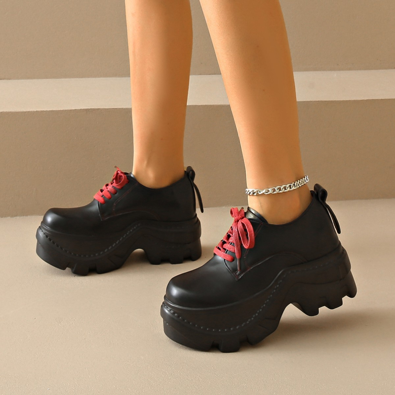 plus size 2024 új vastag talpú muffin brit stílusú JK kis bőr cipő mokaszin női cipők elöl fűzős bőr cipő