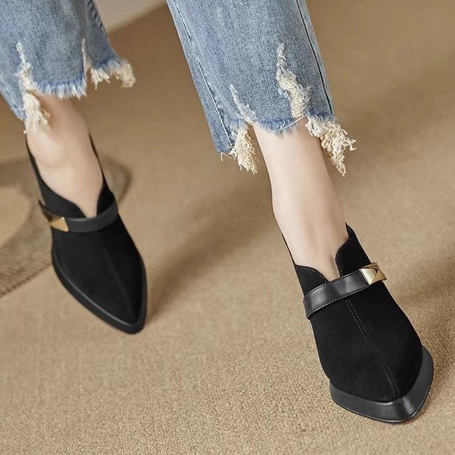 2025-ös új, hegyes, vastag sarkú, magas sarkú, fémcsatos, szexi, elegáns, meztelen csizma, professzionális, munkahelyi női cipő