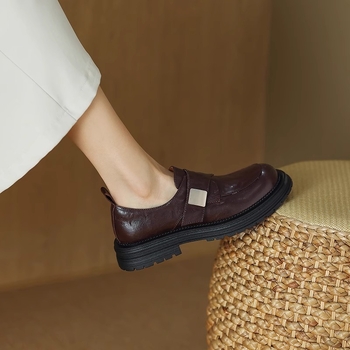 Mocasini vintage negri din piele de oaie moale pentru femei, la modă, all-match, 2025, primăvara și toamna, stil britanic nou, pantofi cu platformă, fără slip