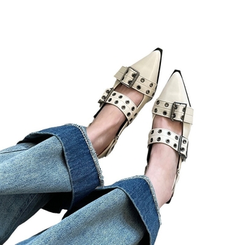 Γαλλικό στυλ, μυτερά παπούτσια Mary Jane, γυναικεία δερμάτινα παπούτσια 2024, καλοκαιρινά, vintage, μοντέρνα, μονόστρωτα παπούτσια με χοντρό τακούνι