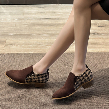 Νέο στυλ, καρό, ρετρό, γυναικείο ψηλοτάκουνο μποτάκι με μυτερό τακούνι και χοντρό τακούνι, σε ασορτί χρώμα, Lazy, βρετανικού στιλ, μονόχρωμο