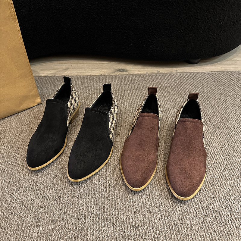 Új stílusú vastag sarok, kockás, retró női magas sarkú, hegyes sarkú, színben passzoló, lusta brit stílusú, egyrészes bokacsizma