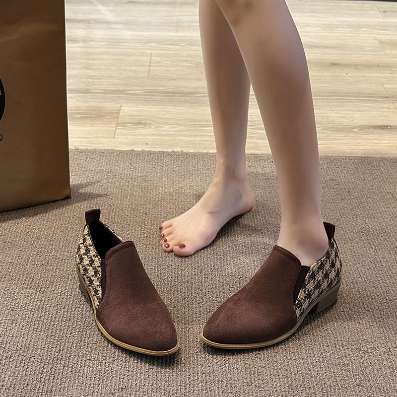 Új stílusú vastag sarok, kockás, retró női magas sarkú, hegyes sarkú, színben passzoló, lusta brit stílusú, egyrészes bokacsizma