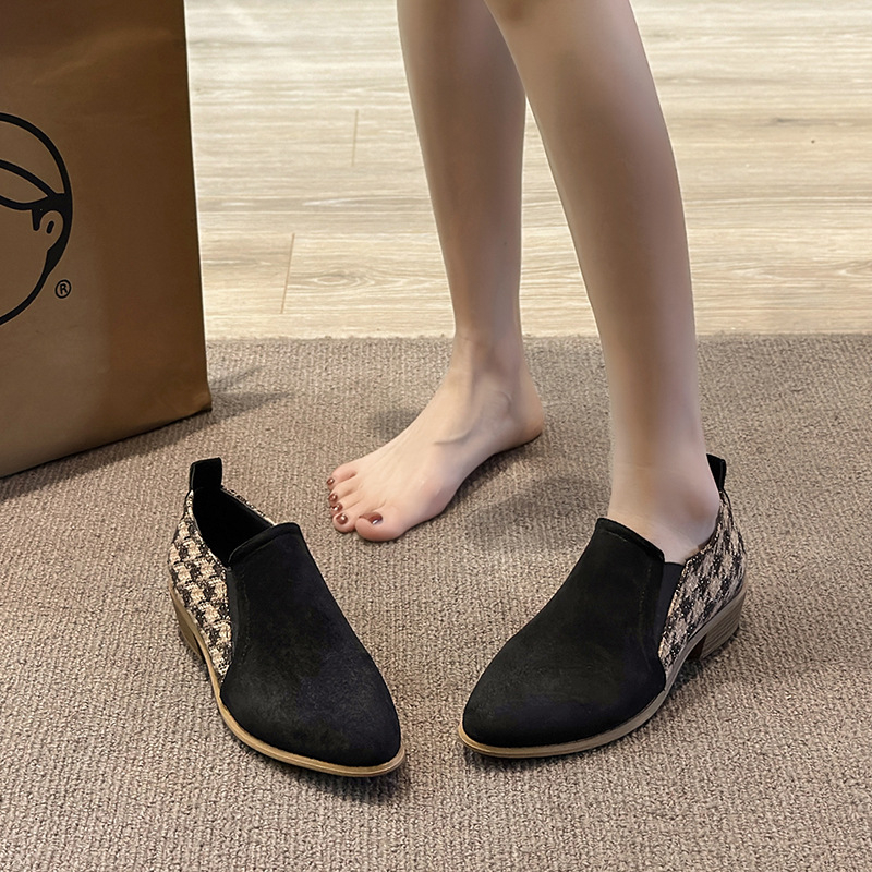 Új stílusú vastag sarok, kockás, retró női magas sarkú, hegyes sarkú, színben passzoló, lusta brit stílusú, egyrészes bokacsizma