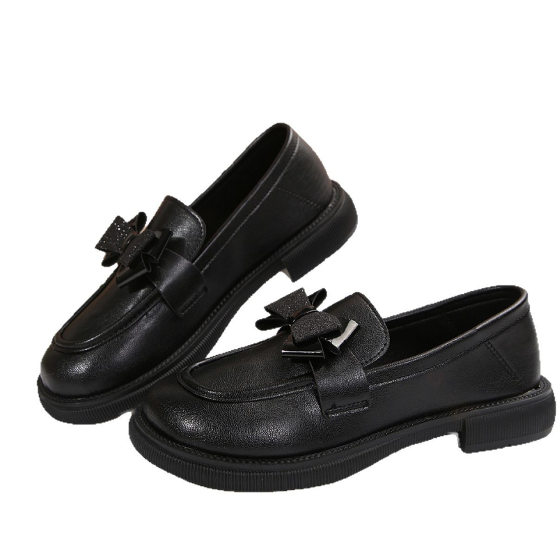 2025 Új Tavaszi és Őszi Puha Talpú Egyszínű Cipők Női masni Retro Vastag Talpú Loafers Brit Stílusú Kis Bőr Cipők Női Vastag Sarkú