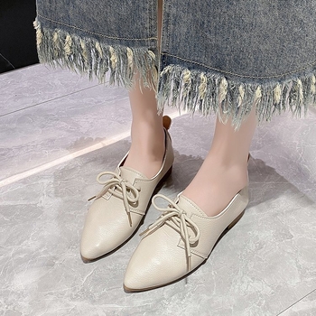 Moteriški didelių dydžių mažų odinių batelių komplektas, 2024 m., korėjietiško stiliaus, smailiomis nosimis, užsegami, negilūs kvadratiniai kulnai