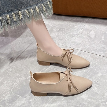 Moteriški didelių dydžių mažų odinių batelių komplektas, 2024 m., korėjietiško stiliaus, smailiomis nosimis, užsegami, negilūs kvadratiniai kulnai