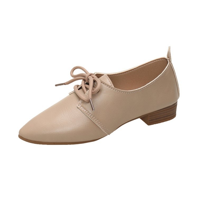 Moteriški didelių dydžių mažų odinių batelių komplektas, 2024 m., korėjietiško stiliaus, smailiomis nosimis, užsegami, negilūs kvadratiniai kulnai