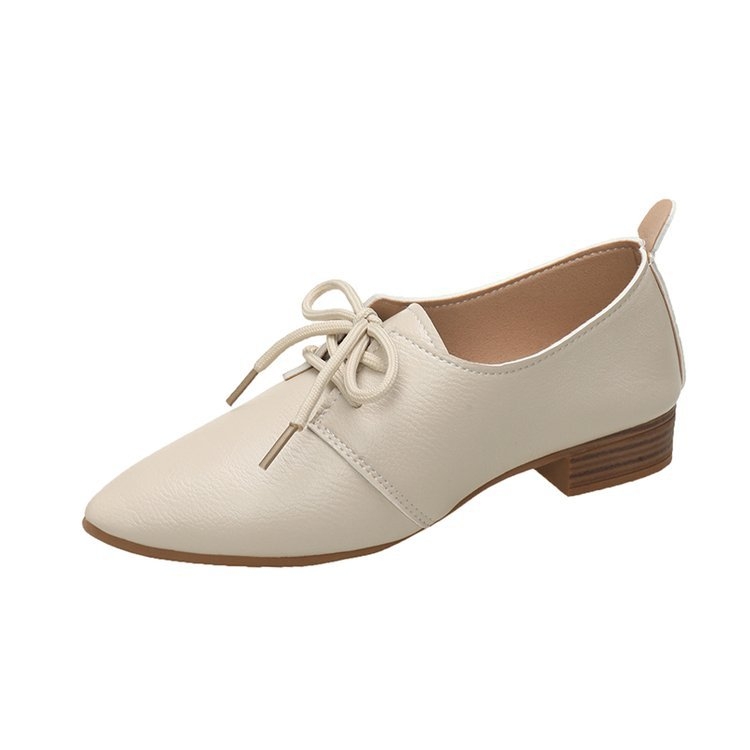 Moteriški didelių dydžių mažų odinių batelių komplektas, 2024 m., korėjietiško stiliaus, smailiomis nosimis, užsegami, negilūs kvadratiniai kulnai