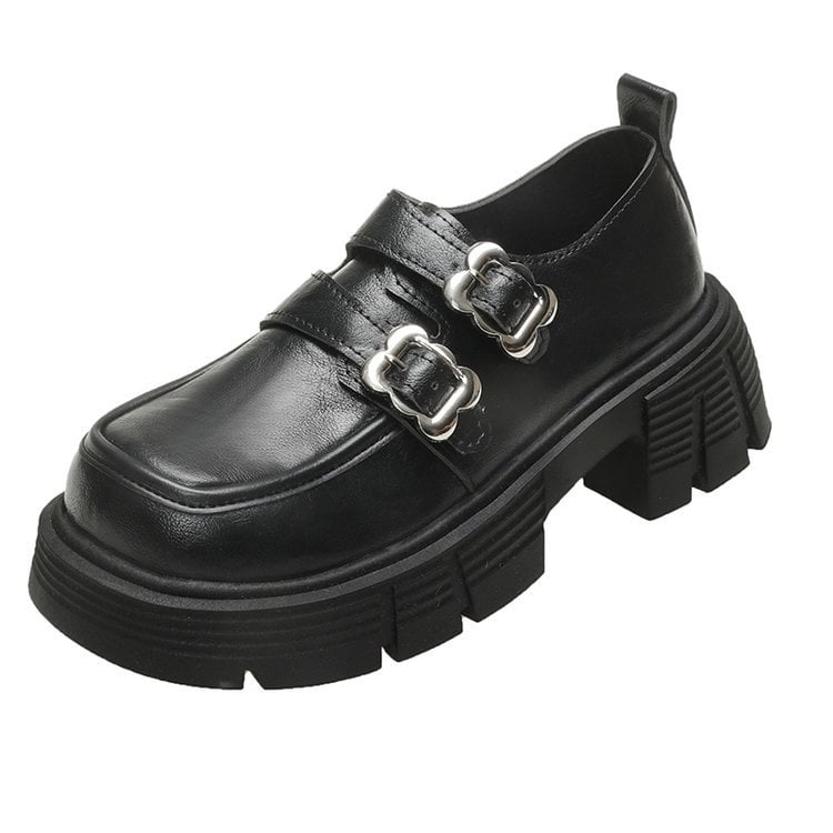 Prancūziškos odos moteriški bateliai storu dugnu, kvadratine nosele, laisvalaikio bateliai, 6 cm, pavasario ir rudens nauji 2025 m. fėjų stiliaus bateliai su sagtimi.