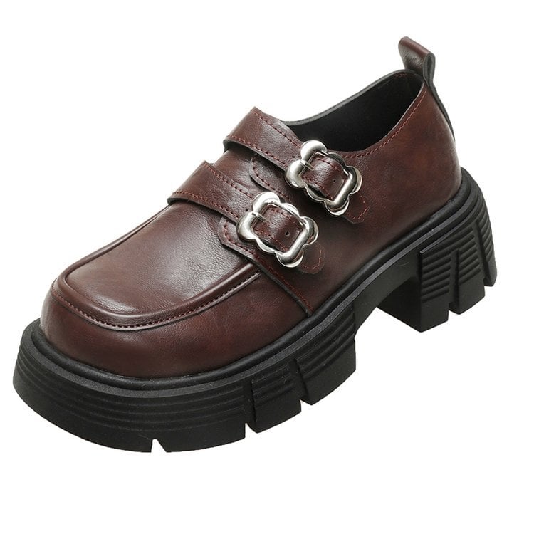 Prancūziškos odos moteriški bateliai storu dugnu, kvadratine nosele, laisvalaikio bateliai, 6 cm, pavasario ir rudens nauji 2025 m. fėjų stiliaus bateliai su sagtimi.