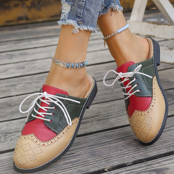 Διασυνοριακό Εξωτερικό Εμπόριο Νέο Στυλ Baotou Δερμάτινες Μισές Παντόφλες Γυναικείες Ευρωπαϊκές και Αμερικανικές Μόδας Ρετρό Brock Σκαλιστές Σανδάλια και Παντόφλες που ταιριάζουν με τα χρώματα