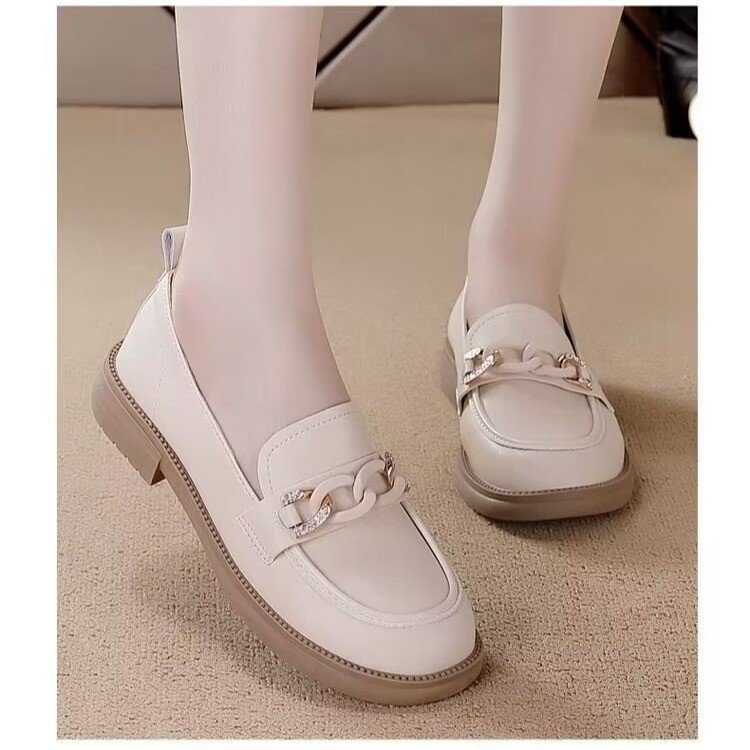 2024 Tavasz és Ősz Új valódi bőr munkacipő Női brit stílusú, puha talpú, csúszásgátló, mokaszinos, női egyrészes cipő