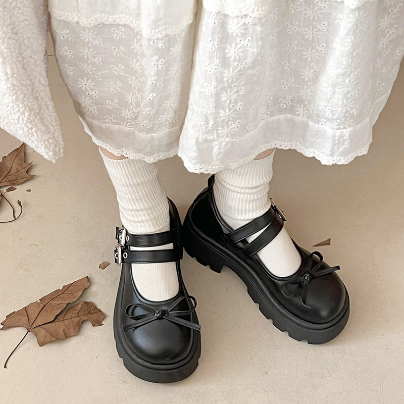 Platform masni kis bőr cipő női 2025 tavaszi új retró japán JK brit stílusú masni Mary Jane cipők
