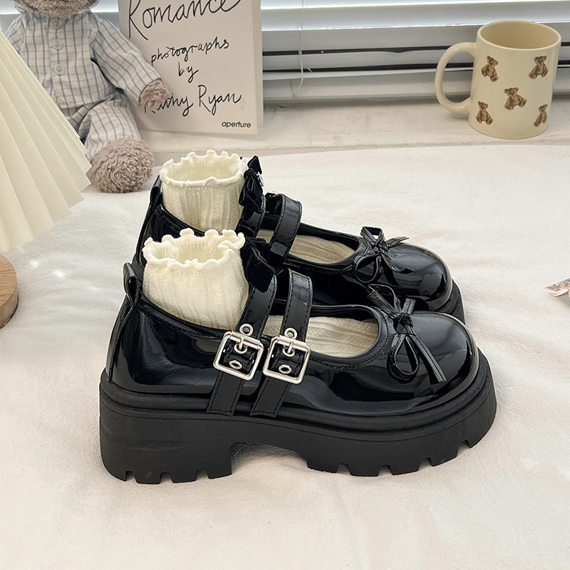 Platform masni kis bőr cipő női 2025 tavaszi új retró japán JK brit stílusú masni Mary Jane cipők