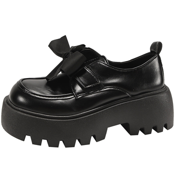 Μαύρα μικρά δερμάτινα παπούτσια με χοντρή σόλα για γυναίκες 2025 Νέο φθινόπωρο με φούστα Ευέλικτα παπούτσια Mary Jane με βέλκρο