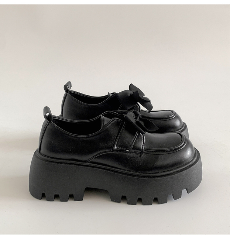 Pantofi mici din piele cu talpă groasă și fundă neagră pentru femei, toamnă nouă 2025, cu fustă, pantofi Mary Jane versatili cu velcro