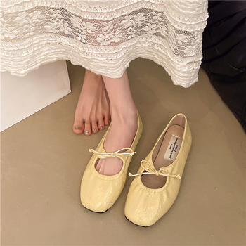 Γυναικεία φλατ παπούτσια Mary Jane για μεγάλα μεγέθη, άνοιξη και φθινόπωρο 2025, νέα, τετράγωνα δάχτυλα, ρηχά, μαλακά κάτω μέρη, γόβες, γαλλικό μπαλέτο με τόξο