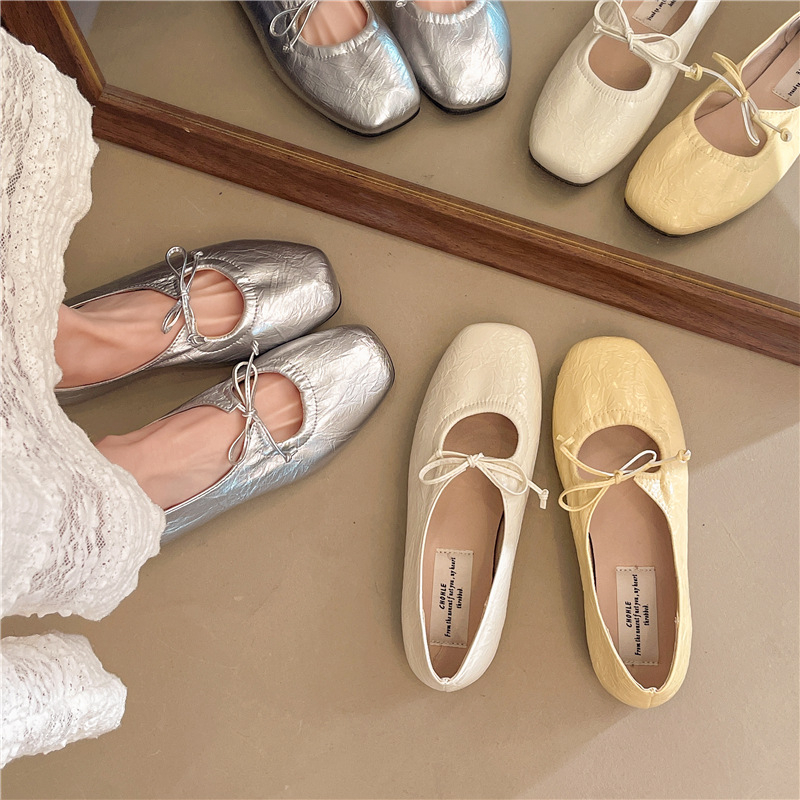 Plus size lapos talpú Mary Jane cipők Női 2025 Tavaszi és Őszi Új Szögletes Lábujj Sekély Puha Talpú Magassarkú Francia Masni Balettcipő