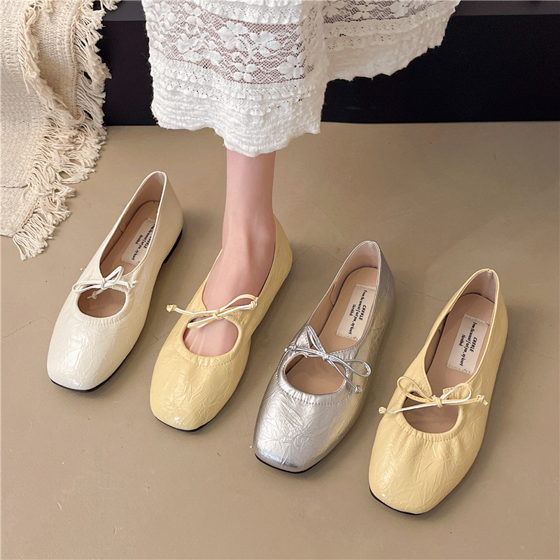 Plus size lapos talpú Mary Jane cipők Női 2025 Tavaszi és Őszi Új Szögletes Lábujj Sekély Puha Talpú Magassarkú Francia Masni Balettcipő